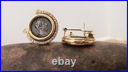 18KT YELLOW GOLD -ROMAN COIN AND DIAMONDS Gold Omega Clip EARRINGS