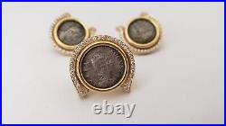 18KT YELLOW GOLD -ROMAN COIN AND DIAMONDS Gold Omega Clip EARRINGS