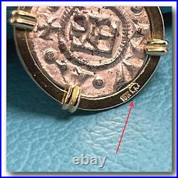 18K Gold Framed Sterling Medallion Coin Pendant / Signed / Vintage