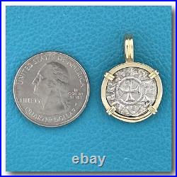 18K Gold Framed Sterling Medallion Coin Pendant / Signed / Vintage