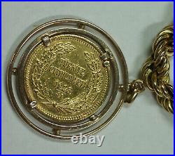 18K Rope Charm Bracelet with 6 Gold Coins Sovereign Austria Mexico Turkey 9.25