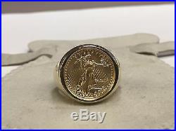18K Solid Yellow Gold 20MM Mens Ring with 22K FINE GOLD 1/10 OZ US LIBERTY COIN