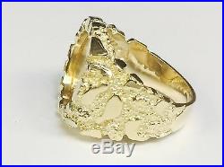 18K Solid Yellow Gold Men's 21MM NUGGET RING fits a 1/10 OZ EAGLE COIN -Mounting