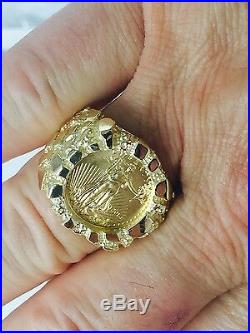 18K Solid Yellow Gold Men's 21MM NUGGET RING fits a 1/10 OZ EAGLE COIN -Mounting