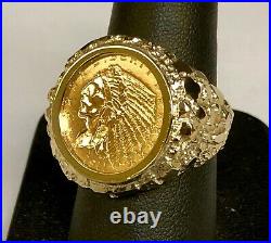 18K Yellow Gold 23.5 MM NUGGET COIN RING with 2 1/2 DOLLAR INDIAN HEAD COIN