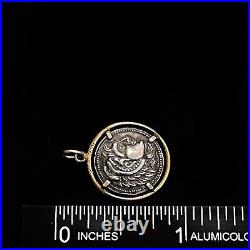 18K Yellow Gold Bezel Silver Alexander Greek Coin Charm Or Small Pendant Vintage