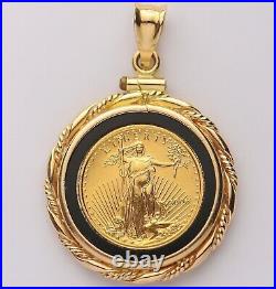 18 American Eagle Coin Shape Bezel Set Unisex Pendant 14k Yellow Gold Plated