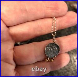 18 Inch Diamond 22K Yellow Gold And Sterling Silver Ancient Coin Necklace