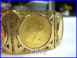 18k Gold & 22k Dei Gratia Regina Fd Elizabeth II Coin 7 3/4 Bracelet #21