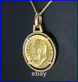 18k Yellow Gold 1927 King George V Georgivs 22k Coin Sovereign Pendant 14K Chain