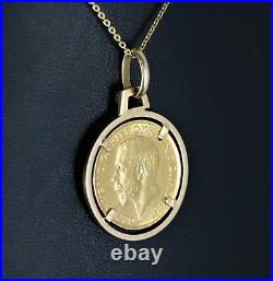 18k Yellow Gold 1927 King George V Georgivs 22k Coin Sovereign Pendant 14K Chain