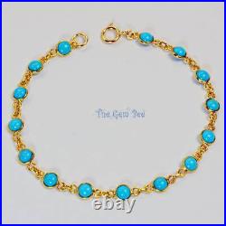 18k Yellow Gold Bracelet With Sleeping Beauty Turquoise Round Coin Bezel 7 inch