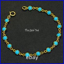 18k Yellow Gold Bracelet With Sleeping Beauty Turquoise Round Coin Bezel 7 inch