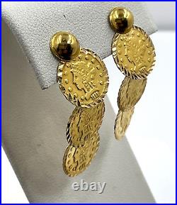 18k Yellow Gold Circle Disc Coin Design Earrings