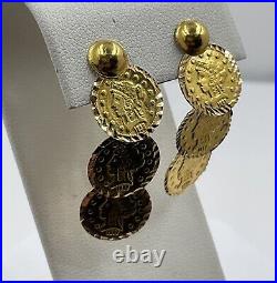 18k Yellow Gold Circle Disc Coin Design Earrings