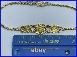 18k Yellow Gold Coin Twisted Chain Bracelet 7.5 Inches