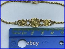 18k Yellow Gold Coin Twisted Chain Bracelet 7.5 Inches