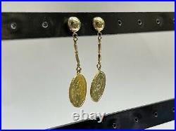 18k Yellow Gold Panda Coin Stud Dangling Earrings