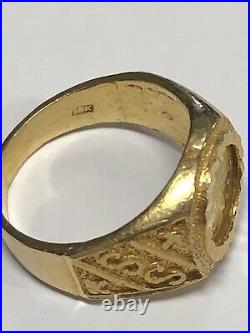 18k Yellow Gold Ring With 22k Gold Coin 6.4 Grams Size 6.5
