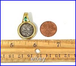 18k Yellow Gold Tourmaline Bezeled Phillip IV Spanish Coin Enhancer Pendant