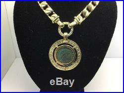 18k Yellow Gold Women's Necklace With Greek Medallion Coin Pendant With Diamonds