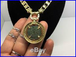 18k Yellow Gold Women's Necklace With Greek Medallion Coin Pendant With Diamonds