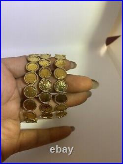 18k on4k Yellow Gold Set3 SlipOn Coin Bracelet Bangle Stackable Handmade Wide
