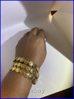 18k on4k Yellow Gold Set3 SlipOn Coin Bracelet Bangle Stackable Handmade Wide
