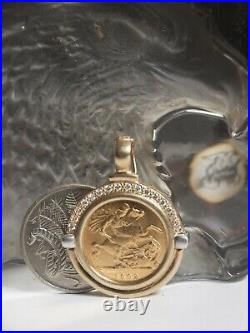 1902 King Edward VII Gold Half Sovereign Coin Set In 375 Pendant With Diamond
