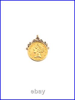 1904 $5 Gold Coin in 14K Yellow Gold Bezel Pendant 9.23 Grams