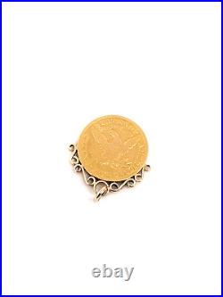 1904 $5 Gold Coin in 14K Yellow Gold Bezel Pendant 9.23 Grams