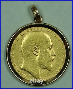 1904 British Sovereign Gold Coin in 14K Yellow Gold Bezel Pendant Charm Jewelry
