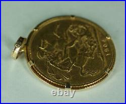 1904 British Sovereign Gold Coin in 14K Yellow Gold Bezel Pendant Charm Jewelry