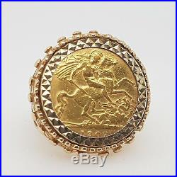 1907 St George British Sovereign Coin 22ct Preloved Vintage Ring 9ct Gold mount