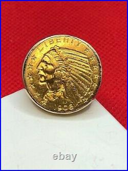 1908 $5 Indian Head Gold Coin 14k Ring
