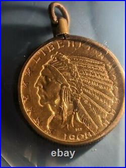 1908 Half Eagle ($5) Head Gold Coin In Yellow Gold Bezel