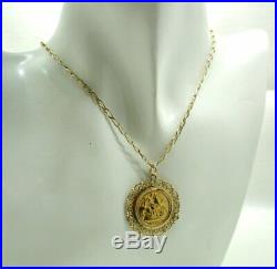 1908 Half Sovereign Coin Pendant In 9 carat Gold And Diamond Mount And Chain