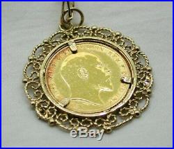 1908 Half Sovereign Coin Pendant In 9 carat Gold And Diamond Mount And Chain