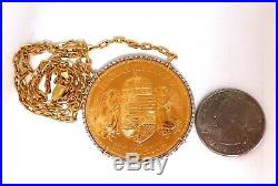 1908 Hungary 100 Korona Gold Coin Diamonds Necklace