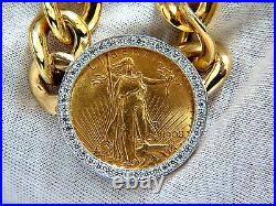1908 Liberty Fine Gold Coin 2.00ct Diamonds Cuban Link Necklace Huge+
