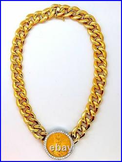 1908 Liberty Fine Gold Coin 2.00ct Diamonds Cuban Link Necklace Huge+