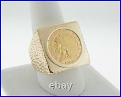 1909 Liberty Ind Head 2.50 Dollar Gold Coin Solid 14k Yellow Gold Men Huge Ring