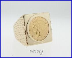 1909 Liberty Ind Head 2.50 Dollar Gold Coin Solid 14k Yellow Gold Men Huge Ring