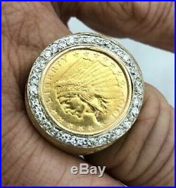 1910 $2.50 Indian Head 14k Yellow Gold Estate Mens Diamond Pinky Ring