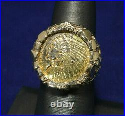 1911 $2.50 2.50 Dollar Gold Coin Ring 14k Gold Nugget Setting Size 7