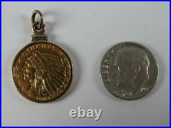 1912 2 1/2 Dollar Gold Quarter Eagle Indian Head Coin Pendant