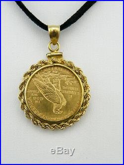 1913 $5 Half Eagle Indian Head Gold Coin Pendant, 14K Yellow Gold Bezel