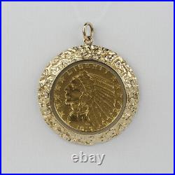 1913 $5 US Indian Half Eagle Gold Coin in 14k Bezel/Pendant