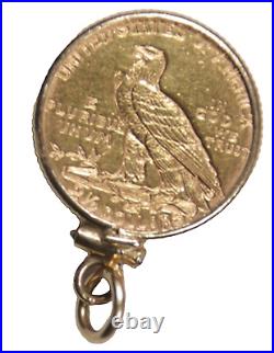 1913 Indian $2 1/2 Gold Coin With 14 K Gold Bezel Reeded Edge Pendant
