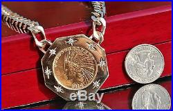 1914 $10 Indian head gold coin 0.75ct diamond 14k yellow gold 20 necklace 99.4g